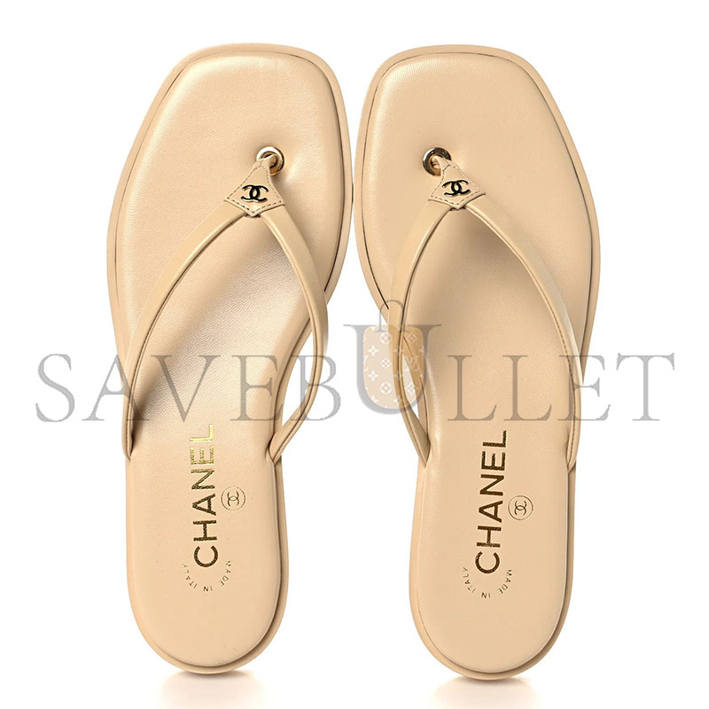 CHANEL GOATSKIN CC TIMES SQUARE THONG SANDALS